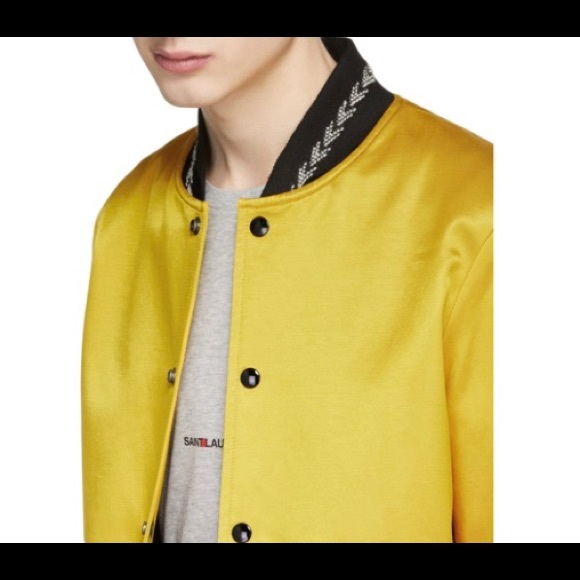 Saint Laurent Yellow Ikat Teddy Bomber Jacket - Picture 3 of 3